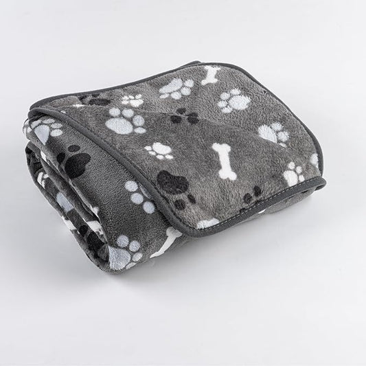 Dog Blanket Paw Bone Pattern 1 Pack 1 Super Soft Warm Flannel Sofa Cover Car Bed Protector, Urine Proof Washable Outdoor Pet Blanket for Puppy Large Dogs & Cats,80"*60" Grey