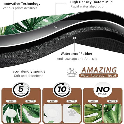 Palm Leaf Pet Feeding Mat,Boho Absorbent Quick-Dry Cat Dog Food and Water Bowl Mats,Non-Slip Rubber Backing Mat,Cat Dog Accessories Supplies 16"x24"
