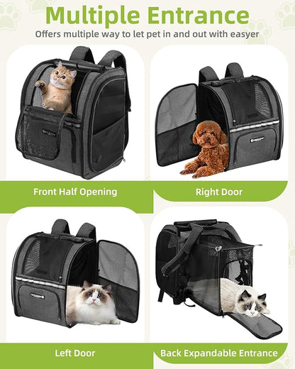 Expandable Cat Carrier Backpacks with Breathable Mesh, Pet Carrier Backpack for Cats Small Dogs Puppies Up to 20 Lbs, Dog Carrier Backpack Great for Travel/Hiking/Camping/Outdoor-Grey with Orange