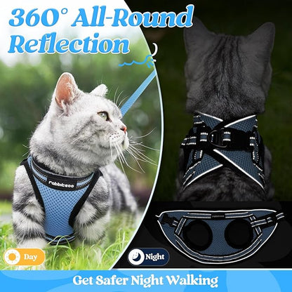 rabbitgoo Cat Harness and Leash Set for Walking Escape Proof, Adjustable Soft Kittens Vest with Reflective Strip for Cats, Comfortable Outdoor Vest, Light Blue, M