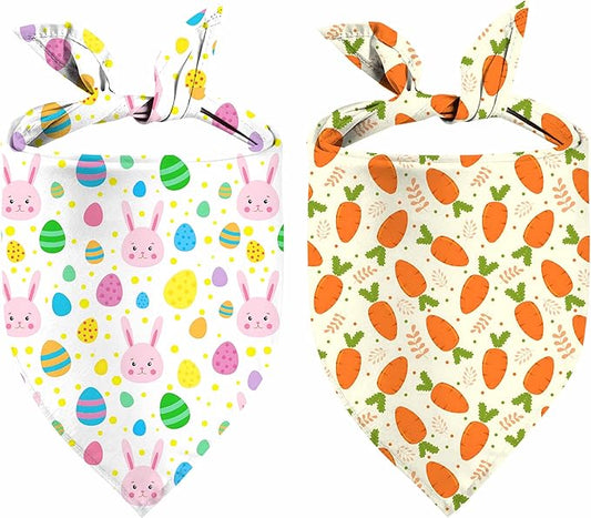 Easter Dog Bandana, 2 Pack Adjustable Holiday Party Pets Rabbit Easter Egg Bandana Triangle Bibs Dog Cat Scarf Set