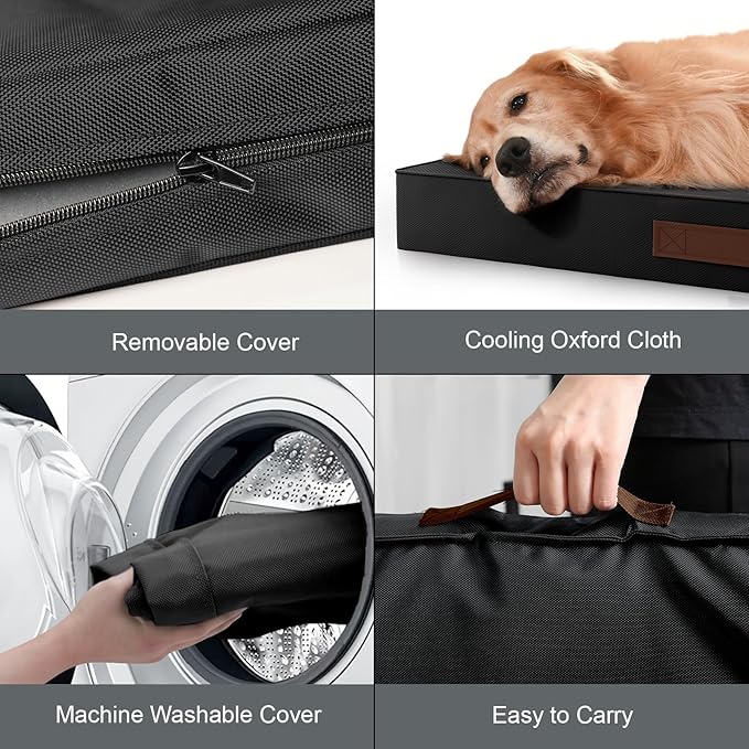Outdoor Extra Large Dog Bed, Jumbo Waterproof Dog Bed for Large Dogs, Orthopedic Egg Crate Foam Pet Mat with Removable Oxford Cooling Cover, Black