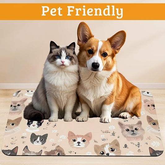 Pet Feeding Mat,Pet Photo Absorbent Dog Cat Food Mat Dog Mat with Rubber Backing,Non-Slip Water Bowl Placemat,Pet Supplies 16" x 24"