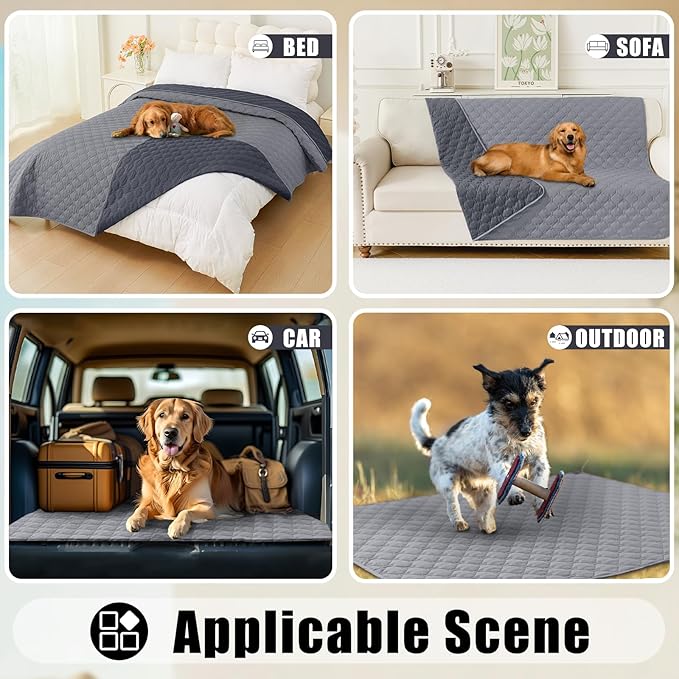 Smiry Waterproof Dog Bed Cover Blanket, Soft Reversible Pet Blanket, Washable Leakproof Cats Dogs Couch Cover for Sofa, Couch, Furniture, Plaid (30x70 Inch, Grey/Dark Grey) (Pack of 2)