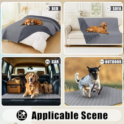 Smiry Waterproof Dog Bed Cover Blanket, Soft Reversible Pet Blanket, Washable Leakproof Cats Dogs Couch Cover for Sofa, Couch, Furniture (82x102 Inch, Grey/Dark Grey)