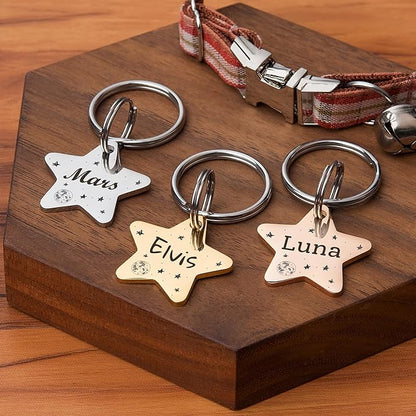 Anavia Small Size Dog Cat ID Tags, Small/XS Personalized Color Plated Stainless Steel Puppy Kitten Name Tags, Customized Engraved Nameplate Pet Collar Tag (Purple, Star)
