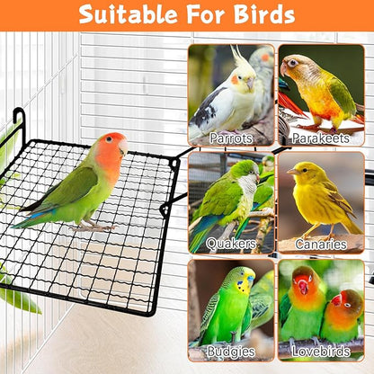 BNOSDM Stainless Steel Grid Platform for Parakeet 4 PCS Bird Perches Platform Parrot Stand with Climbing Ladder Bird Cage Accessories for Small to Large Bird (XL)