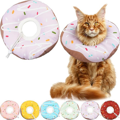 Cat Cone Collar Soft, Waterproof Cat Recovery Collars Spay Cones to Stop Licking Cute Donut E Collar After Surgery Anti-Lick Wound Healing Safety Elizabethan Collar for Kittens (Donut Purple, Large)
