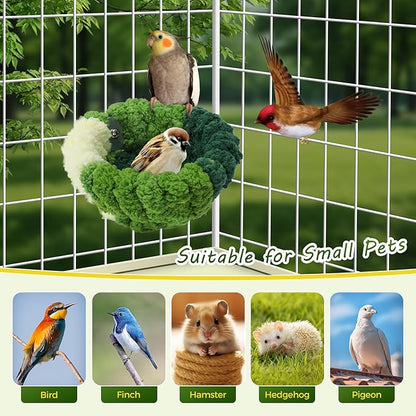 Bird Nest for Cage,Plush Hanging Bird Bed for Parakeet,Breeding Bird House for Conure,Budgie,Cockatiel,Lovebird,Canary,Finch,Hamster,Small Pets,Warm Nest(Green, L)