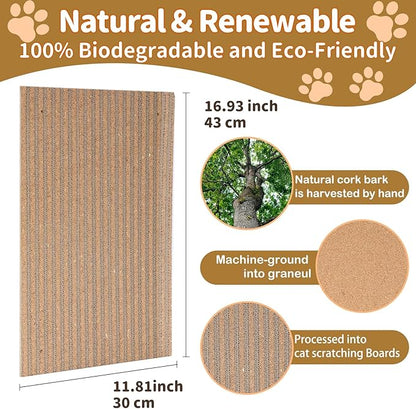 Natural Cork cat Scratch pad for Cats-cat Scratching Posts-cat scratchers for Indoor Cats-cat Scratcher Furniture for Wall & Floor - Natural Cork & Cardboard Blend, No Mess Splinters Easy Clean-2-Pack