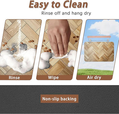 Vintage Wooden Dog Cat Food Mat,Boho Absorbent Pet Feeding Mat for Food and Water,Non-Slip Dog Bowl Mats Floor Protector 12"x20"