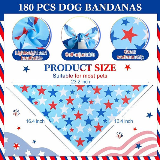 Aliceset 180 Pcs 4th of July Dog Bandanas Bulk Patriotic Dog Bandanas Independence Day Pet Scarf Bibs Soft Triangle Scarf Flag Neckerchief Adjustable Holiday Scarves for Small and Medium Pet