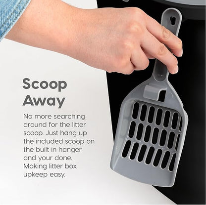 IRIS USA Cat Litter Box, Large Cat Box Enclosure, Top Entry with Litter Catching Lid, Enclosed with Scoop, Black/Gray