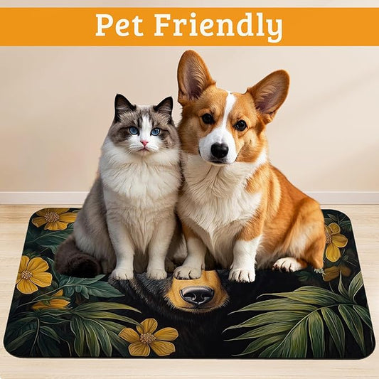 Brown Bear Dog Food Mat,Forest Absorbent Pet Feeding Mat for Food and Water Bowl,Quick Dry Dog Placemat Non Slip Rubber Backing Waterproof Pet Supplies 12" x 20"