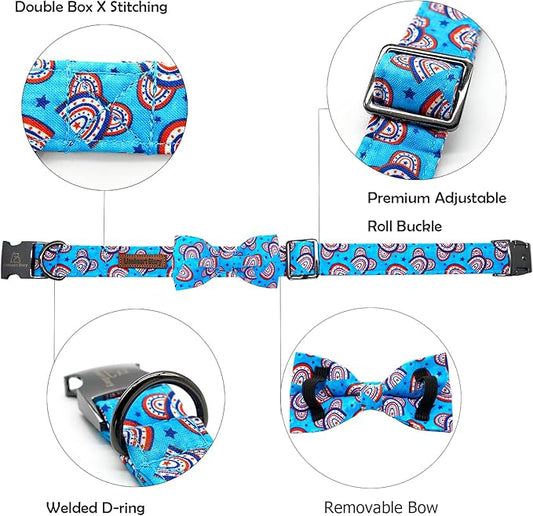 Lionheart glory American Flag Dog Collar, 4 of July Dog Bow Collar Heavy Duty Adjustable Patriotic Dog Collar with Bowtie for Small Dogs Pet Gift