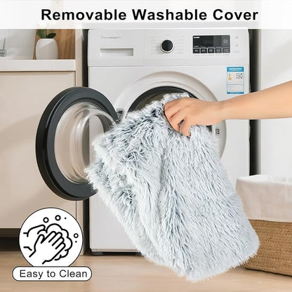 Fluffy Orthopedic Dog Beds for Large Dogs with Washable Removable Cover Dog Crate Bed Egg Crate Foam Support Plush Pet Pad Mat with Anti-Slip Bottom(Grey,42 * 28)