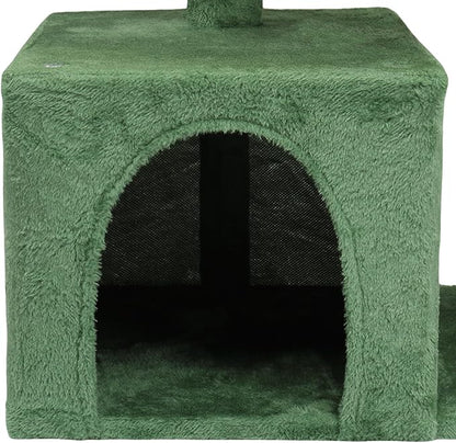 VINGLI Cat Tree, 27 inch Small Cat Tower with Scratching Post and Pad, Cat Condo for Indoor Kittens Padded Top Bed, Cats Indoor Activity Center (Yellow & Green)