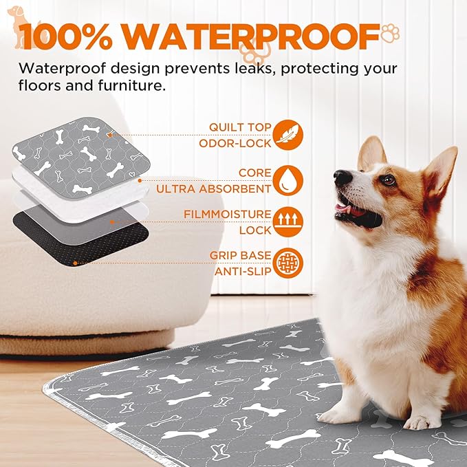 Washable Pee Pads for Dogs, 2 Pack Large 36"x41" Fast Absorbent Reusable Puppy Pads , 100% Waterproof Non Slip and Leak-Proof Whelping Pads Potty Training Pads for Crate, Playpen, Bed, Sofa