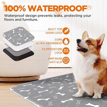 Washable Pee Pads for Dogs, 2 Pack Large 36"x41" Fast Absorbent Reusable Puppy Pads , 100% Waterproof Non Slip and Leak-Proof Whelping Pads Potty Training Pads for Crate, Playpen, Bed, Sofa