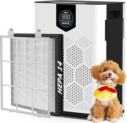DAYETTE Air Purifiers for Home Large Room Up to 2400 Ft² with HEPA 14 Filter, Pet Air Purifier with Washable filter for Bedroom with Fragrance, Air Cleaner for Smoke Dust Pets Hair Odor, Pearl White