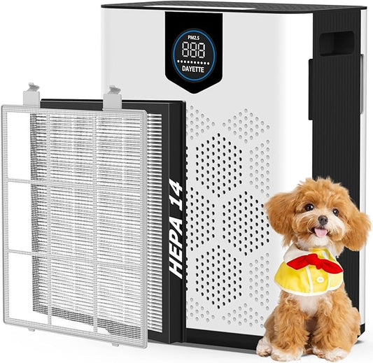 DAYETTE Air Purifiers for Home Large Room Up to 2400 Ft² with HEPA 14 Filter, Pet Air Purifier with Washable filter for Bedroom with Fragrance, Air Cleaner for Smoke Dust Pets Hair Odor, Pearl White