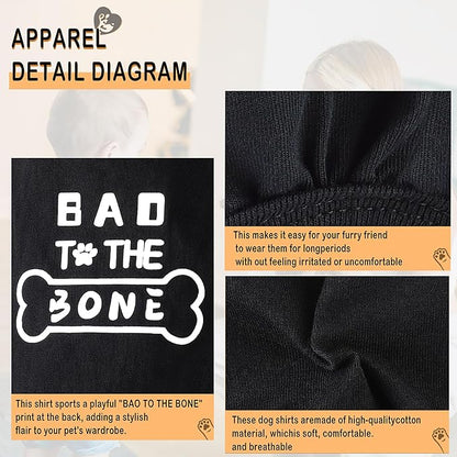 Discover Cozy Cotton Canine Wear: Soft, Lightweight, and Breathable Dog Shirt Vest with Eye-Catching Graphics(Bad to The Bone), Keeping Your Furry Friend Warm and Comfy! Black XS