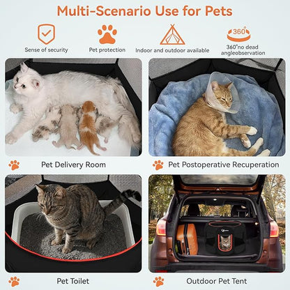 Black Dog Cat Playpen, Puppy Pet Playpen Indoor for Small Dog Crate Tent Cage Outdoor, Portable Pop Up Dogs Enclosure Kennel with Carrying Case for Dogs/Cats/Rabbits