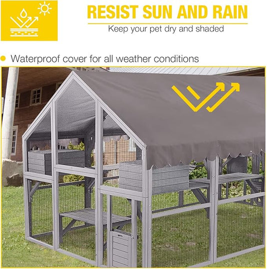Aivituvin Extra Large Catio Outdoor Cat Enclosure Window Design for 10-20 Cats, 74"H Walk-In Patio Cat House with 4 Access Doors, Waterproof Roof, Spacious Kitty Cage for Multiple Indoor Outdoor Cats