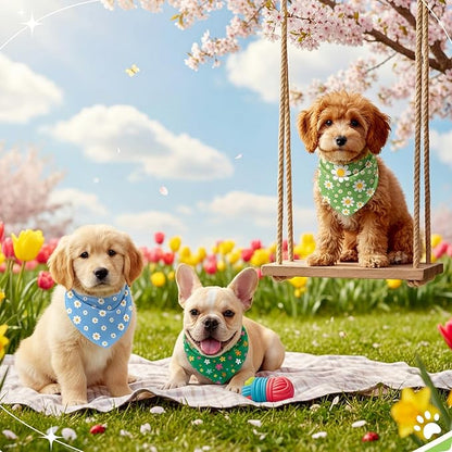 Weewooday 50 Pcs Spring Dog Bandanas Bulk with Daisy, Flower, Floral Soft Bibs Adjustable Triangle Pet Scarf Bowtie for Small Medium Large Costume Grooming(19.7 x 13.8 x 13.8 Inch)