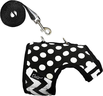 Cat Harness and Leash for Walking Escape Proof, Adjustable Cat Vest Harness, Padded Stylish Cat Walking Jackets, Polka Dot Black, Extra Large
