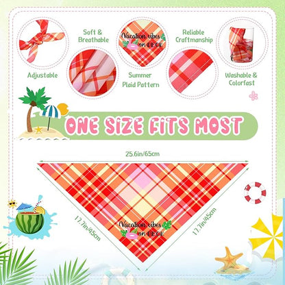 Sweetude 100 Pcs Summer Plaid Dog Bandana Bulk with Sayings Hawaii Bandana Pet Scarf Triangle Bibs Washable Puppy Kerchief Adjustable Grooming Supplies for Small Medium Large Dog Cat Accessories