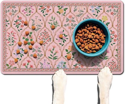 Absorbent Pet Dog Bowl Mat for Food and Water, Pet Cat Food Feeding Mat with Non Slip Rubber Backing, Dog Food Mats for Floors Waterproof, 17"x30"