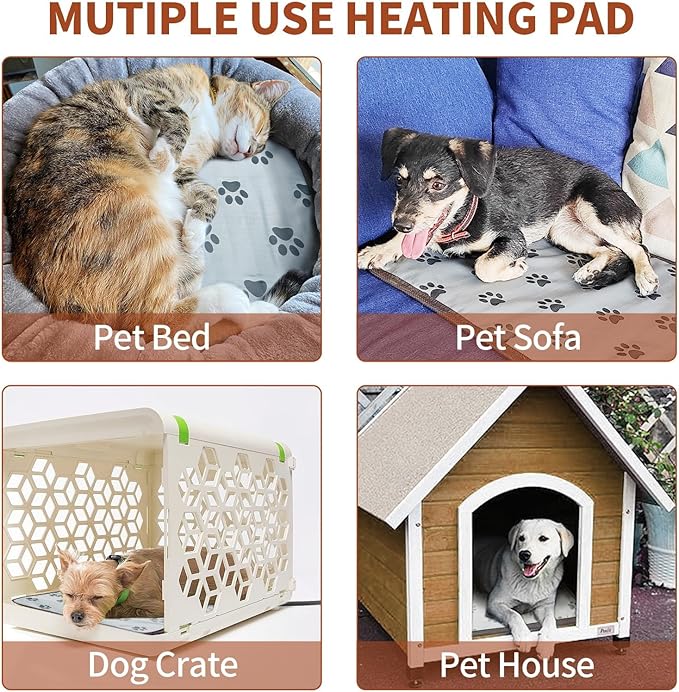 Extra Large Dog Heating Pad 47x30 in with Smart Thermostat Switch and Power Line Protection Tube,Obtained MET and UL Dual Certification,Waterproof Pet Heating pad-Paw Print