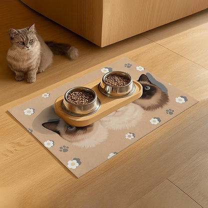Cat Feedings Mats 20x12 inch Cute Cat Print Pet Bowl Placemat Non Slip Mat for Cats Food and Water Indoor Cats Feeding Station Pet Meal Mat for Small Pets Kitchen Floor Use
