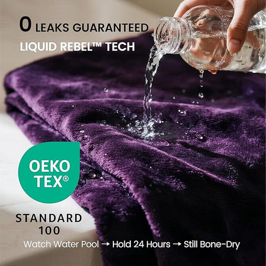 gogobunny Waterproof Bed Blanket, Reversible Sherpa Fleece Throw Blanket for Dog Puppy Cat, Furniture Cover Protects Bed Couch Sofa from Liquid Pee and Pet Fur (Dark Purple, 90x108 inches)