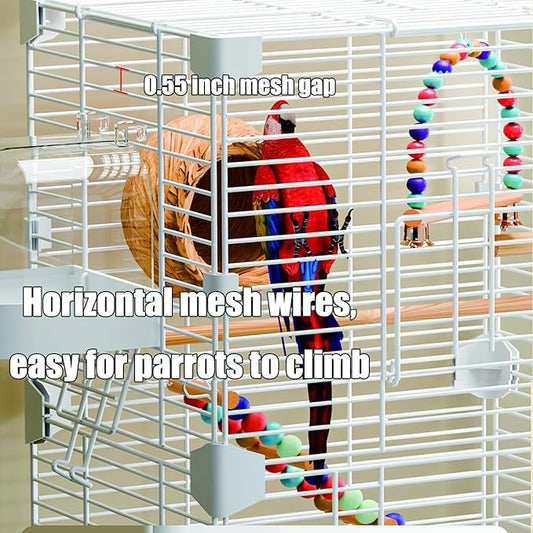 Basic Bird Cage, 24.8inch Parrot Cage (24.8" x 14.6" x 11"),Bird Cage with Ladder, Horizontal Bar, 2 Feeders, and Swing
