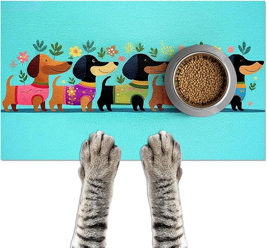 Spring Dachshund Pet Feeding Mat 24x16 Inch Cute Pet Feeding Area Mat Pet Food Mat Pet Mats for Food and Water Dog Mat for Food and Water Indoor Feeding Corner Kitchen Floor Decor