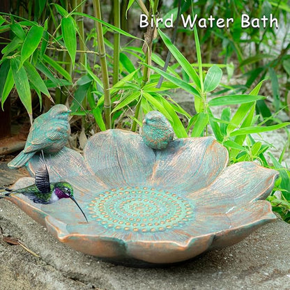 MUMTOP Bird Baths for Outdoors, Antique Outdoor Garden Bird Bath Resin Birdbath Bowl with Vintage Bird Ornament for Outside Yard Table Decor