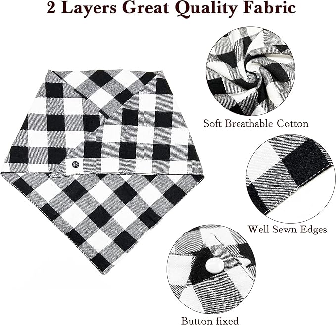 Plaid Bandana Triangle Scarf by Brand - Fall Dual Layer Soft Cotton for Dogs - Adjustable, Washable - Birthday Occasion - For Girl, Boy Dogs & Puppies - Small to Extra Large Sizes