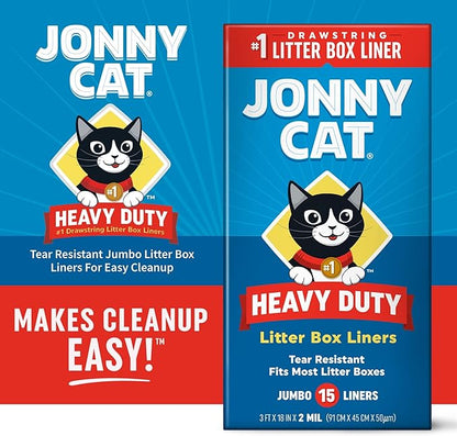 Jonny Cat Litter Box Liners: Heavy Duty - Tear & Leak Resistant - Drawstring Close - Jumbo, 15 Count (Pack of 2)