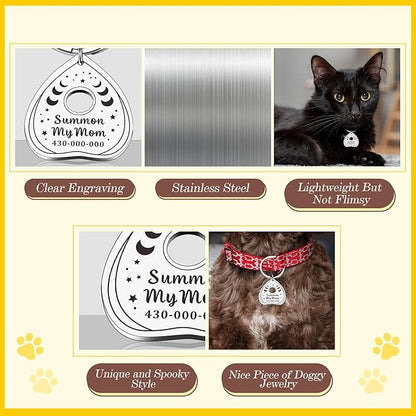 Cat Collar Tags Personalized - Goth Dog Tag Spooky Halloween Style, Summon My Mom Dad, Witch Friendly, Customizable Pet Name ID Tags Engraved on Both Sides, Dog Cat Accessories