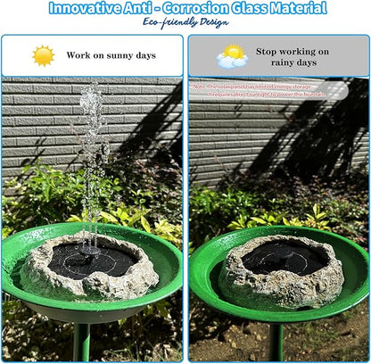 SAC SMARTEN ARTS Solar Fountain for Bird Bath with Solar Panel Resin Granite Rock Solar Water Fountain Pump for Bird Bath Outdoor Hummingbird Birdbath Fish Tank Pond with 5 Nozzles