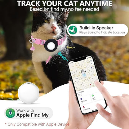 GPS Tracker for Cats, Mini GPS Pet Tracker, IPX8 Waterproof Cat Trackers,No Monthly Fee,Work with Apple Find My(iOS Only),Smart Trackers for Pets-Pink-5