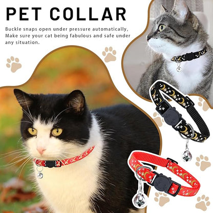 8 PCS Cat Collars with Bell Moons Stars, Reflections Cat Collar with Bells, Breakaway Cute Kitty Collar for Cats, Pet Gifts, Accessories (8 Colors)