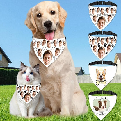 Funny Personalized Dog Bandana Custom Face Design, Custom Dog Bandana with Name, Pet Scarf for Small Medium Large Dogs Personalized Pet Accessories(Funny Style, X-Large)