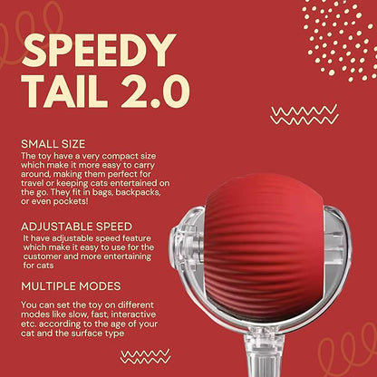 Speedy Tail 2.0 Cat Toy, 360°Automatic Rolling Ball, Smart Interactive Cat Toy, Smart Jumping Ball for Dogs, Speedy Tail 3.0, Automatic Dog Walker (Red)