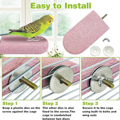 PINVNBY 3 PCS Bird Perches Calcium Parrot Perch Stand Bird Beak Grinding Stone Foot Claws Trimmer Multiple Colors Parakeets Chewing Toys Bird Cage Accessories for Budgie Cockatiel Conure Lovebird
