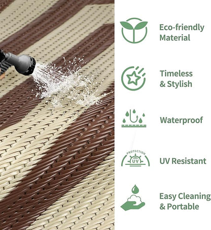 GENIMO Outdoor Rug for Patio Clearance, 6'x9' Reversible Plastic Straw Rugs, Lightweight Waterproof Modern RV Camping Mat for Camper, Balcony, Deck, Backyard, Picnic, Coffee Beige