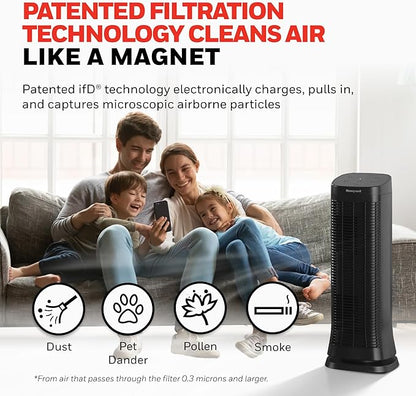 Honeywell Air Genius 5 Air Purifier for Large Rooms up to 1200 Ft², Permanent Washable Filters, Reduces Dust, Pollen, Pet Dander, Odors, Smoke, Black, HFD320