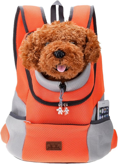 Mogoko Airline Approved Cat Dog Backpack, Puupy Pet Carrier Front Bag with Breathable Head Out Design and Double Mesh Padded Shoulder for Outdoor Travel Hiking (M, Orange)